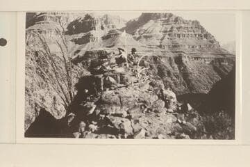 Girand and Stabler.  Point on Colorado River below Diamond Creek.  During inspection of Dam Site in 1916.  Photo No. 77 in Stabler album