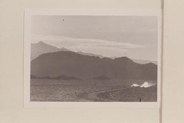 Hydros on the back stretch with chopper overhead; Gold Cup Race, Lake Mead