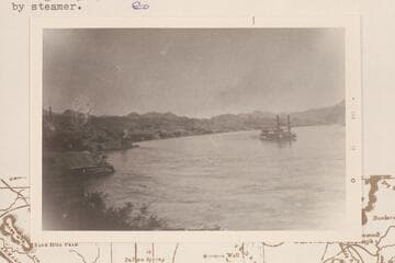 Steamer "Mohave [sic] II" at El Dorado Canyon.  The mill is at the left