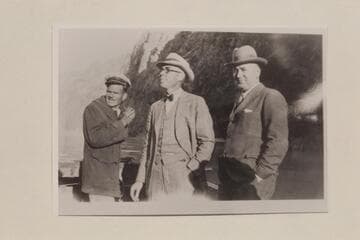 Murl Emory, E. Mead and Senator Scrugham.  Murl Emory was boat pilot for survey teams sent by U. S. Govn't for Boulder Dam