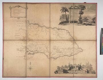 To the Right Honourable George Grenville, Esqr., First Lord Commissioner of the Treasury, Chancellor and under Treasurer of the Exchequer, &c. &. This Map of the County of Surrey, in the Island of Jamaica laid down from the papers and under the Direction of Henry Moore Esqr, His Majesty's Lieutenant Governor and Commander in Chief of that Island in the years 1756..57..58..59..60 & 61 & from a great number of Actual Surveys performed by the Publishers is humbly inscribed by His Most Obedient and Most Humble Servants, Thos. Craskell, Engineer, Jas. Simpson, Surveyor