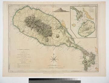 St. Christophers, or St. Kitts, surveyed By Anthony Ravell Esqr. Surveyor General of the Islands of St. Christophers, Nevis, & Montserrat. Engraved by Thomas Jefferys Geographer to the King