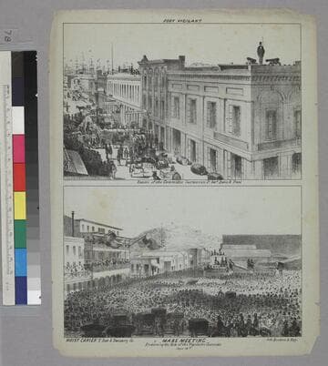 Fort Vigilant Rooms of the Committee Sacramento St. bet. Davis & Front [upper] Mass Meeting Endorsing the Acts of the Vigilance Committee [sic] June 14th [lower]