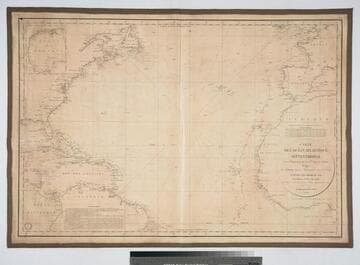 Carte de l'Océan Atlantique Septentrional (depuis l'Equateur jusqu'au 52eme degré de Latitude) Rédigée Par P. Daussy, Ingenieur Hydrographe en chef de la Marine Publiée par ordre du Roi Sous le Minisitére de le Comte Jacob Vice Amiral, Pair de France, Secretaire de Etat au Departement de la Marine et des Colonies. Ay Dépot-général de la Marine en 1834