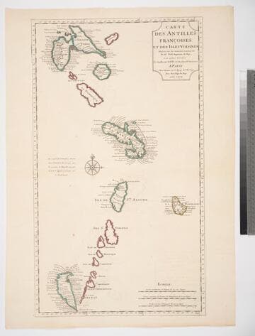Carte des Antilles Francoises et des Isles Voisines Dresée sur les memoires manuscrits De. Mr. Petit Ingenieur du Roy, et sur quelque observations. Par Guilleaume Del'Isles de l'Academie Rle. des Sciences, et Premier Geographe du Roy