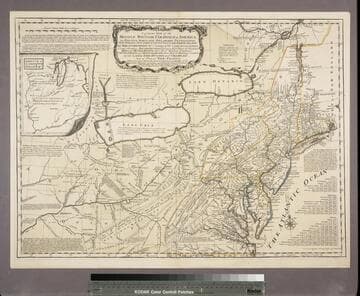 A general map of the middle British Colonies, in America : viz Virginia, Maryland, Delaware, Pensilvania, New-Jersey, New-York, Connecticut, and Rhode Island ; of Aquanishuonigy, the country of the Confederate Indians, comprehending Aquanishuonigy proper, their places of residence, Ohio and Thuchsochruntie their deer-hunting countries, Couchsachrage and Skaniadarade, their beaver-hunting countries ; of the Lakes Erie, Ontario and Champlain, and of part of New-France ; wherein is also shewn the antient and present seats of the Indian Nations; carefully copied from the Original Publish'd at Philadelphia, By Mr. Lewis Evans 1755, with some improvements by I. Gibson