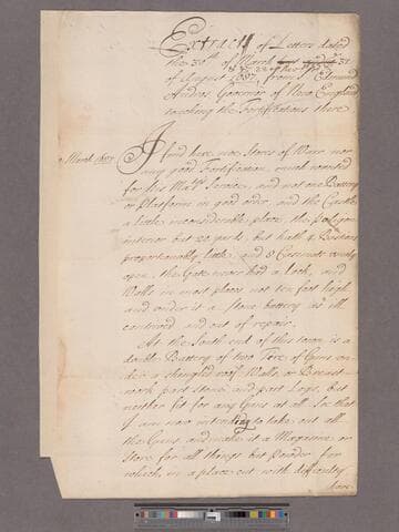 Andros, Sir Edmund. To the Lords of Trade & Plantations. Extracts of Letters ... relating to Fortifications [in Massachusetts]