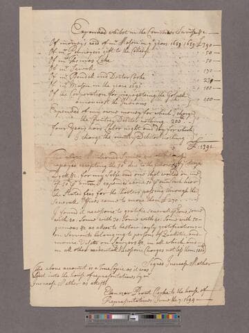 Mather, Increase. An account of moneys expended whilst in the Countries Servise