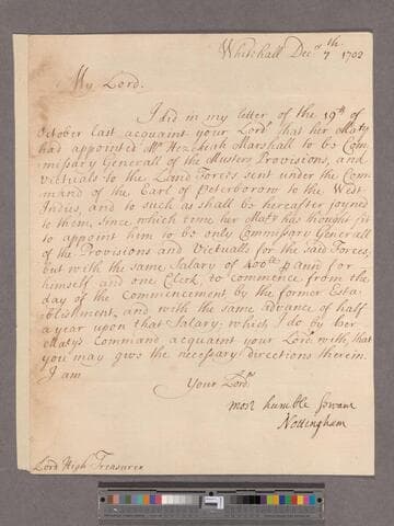 Finch, Daniel, 2d Earl of Nottingham, & 7th of Early Winchilsea. Letter to Sidney, Baron Godolphin