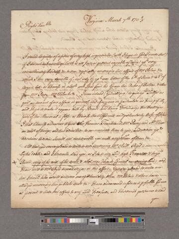 Nicholson, Francis. Letter to William Blathwayt