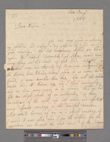 Medows, Jemima (Montague), Lady. Letter to Elizabeth (Robinson) Montagu