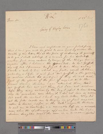 Montagu, Elizabeth (Robinson). Letter to Thomas Lyttleton, 2nd Baron Lyttleton of Frankley