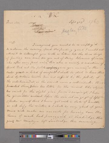 Montagu, Elizabeth (Robinson). Letter to Thomas Lyttleton, 2nd Baron Lyttleton of Frankley