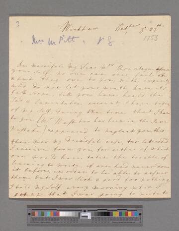 Pitt, Mary. Letter to Elizabeth (Robinson) Montagu