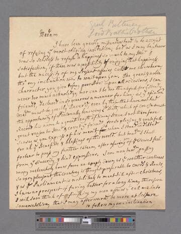Pulteney, Harry. Letter to Elizabeth (Robinson) Montagu