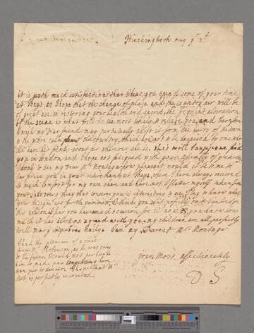 Montagu, Dorothy (Fane), Countess of Sandwich. Letter to Elizabeth (Robinson) Montagu