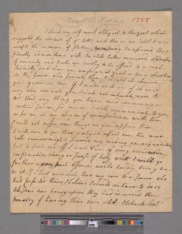 Montagu, Elizabeth (Robinson). Letter to [unknown addressee]