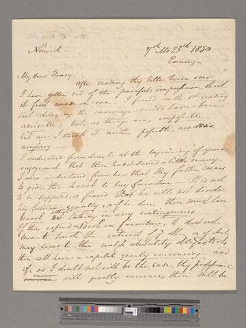 Opie, Amelia (Alderson).  Letter to Henry Perronet Briggs