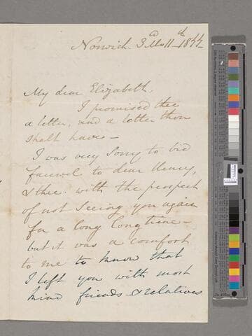 Opie, Amelia (Alderson).  Letter to Elizabeth Amelia Briggs