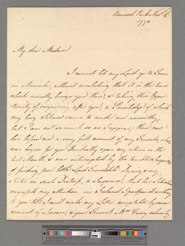 Petty, Sophia (Cateret), Countess of Shelburne. Letter to Elizabeth (Robinson) Montagu