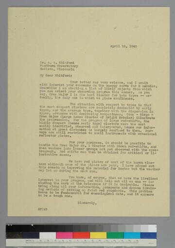 EPH writes to astronomer Albert Whitford