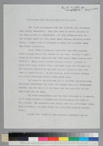 A short essay by EPH, probably a press release, describes the first photographs from the new Hale 200-inch telescope
