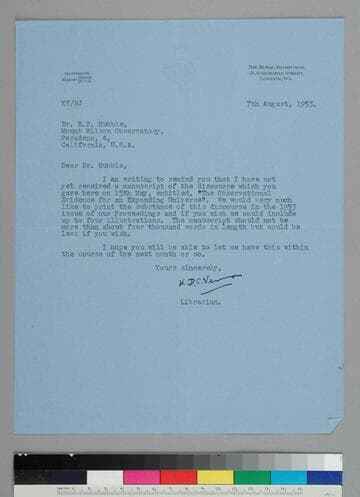 K. D. C. Vernon, Librarian of the Royal Institution, writes to EPH