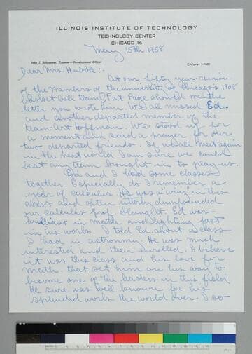 John Schommer, a friend of EPH's from the University of Chicago basketball team, writes to GBH