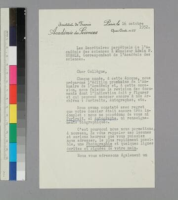 Louise de Broglie and Robert Courrier of the Institute de France write to EPH