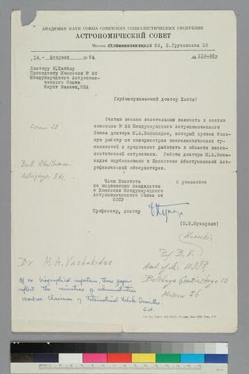 B. V. Kukarkin writes to EPH regarding Commission No. 28 on Extragalactic Nebulae