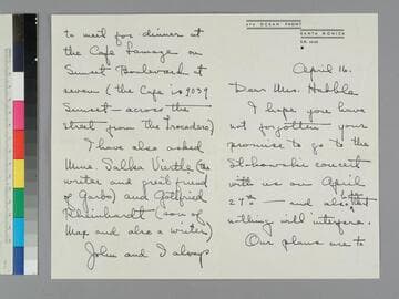 Writer Anita Loos writes to GBH