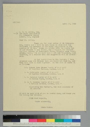 EPH writes to L. B. W. Jolley of the Royal Institution