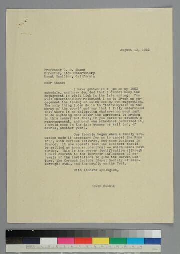 EPH writes to astronomer Donald Shane