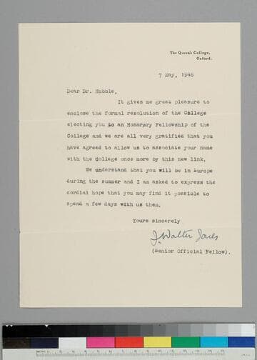 J. Walter Jones, senior official fellow of Queen's College, writes to EPH