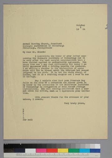 EPH writes to Samuel Church