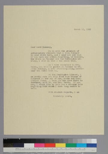 EPH writes to Lord Dunsany