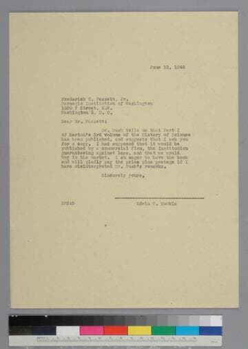EPH writes to Frederick Fassett of the Carnegie Institution