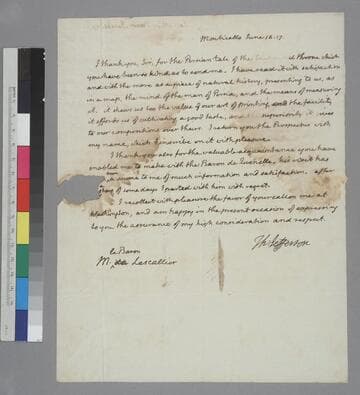 Thomas Jefferson, Monticello, letter to Daniel Lescallier