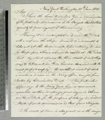 Thomas Tingey, Navy Yard, Washington, D.C., letter to Thomas Jefferson, Washington, D.C