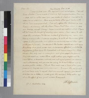 Thomas Jefferson, Monticello, letter to Wilson Cary Nicholas
