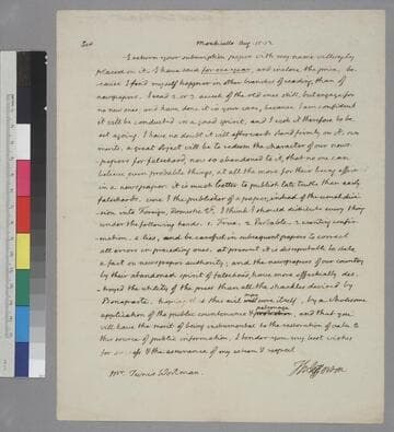 Thomas Jefferson, Monticello, letter to Tunis Wortman