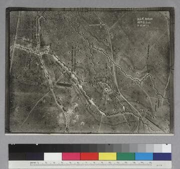 Aerial view of trenches and dugouts in an unidentified location of France, during World War I