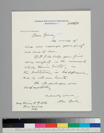 Carnegie Institute president Vannevar Bush sends his condolences to GBH