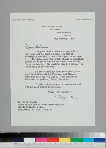 Pioneer aviator Richard Fairey writes Edwin Hubble