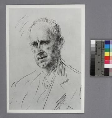 Photograph of a portrait of Sir Arthur Stanley Eddington, drawn by Augustus John