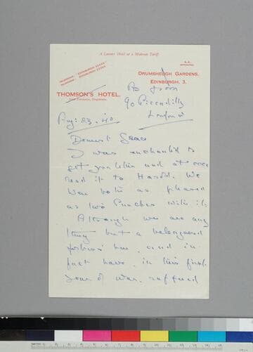 Writer Hugh Walpole, writes to GBH, glad to get her letters from America