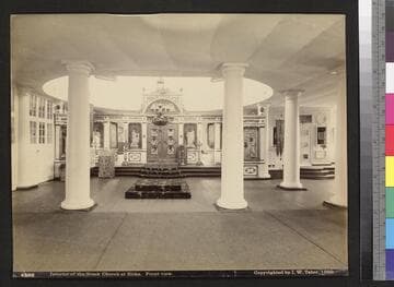 Interior of the Greek Church at Sitka. Front view