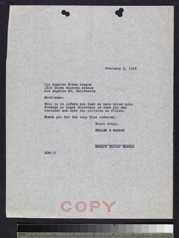 Letter by Maddox to LAUL