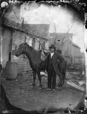 Daniel Gritts (Cherokee), missionary, and his pony, later bought by Sunday school children of West Chester, Pennsylvania