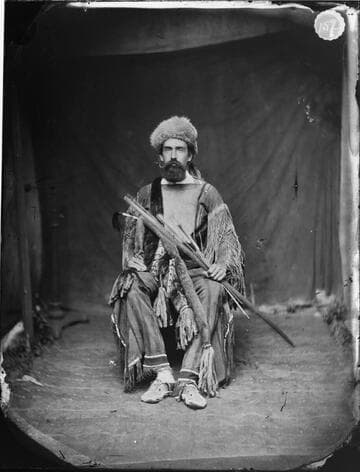 Complete native hunter's costume on white man